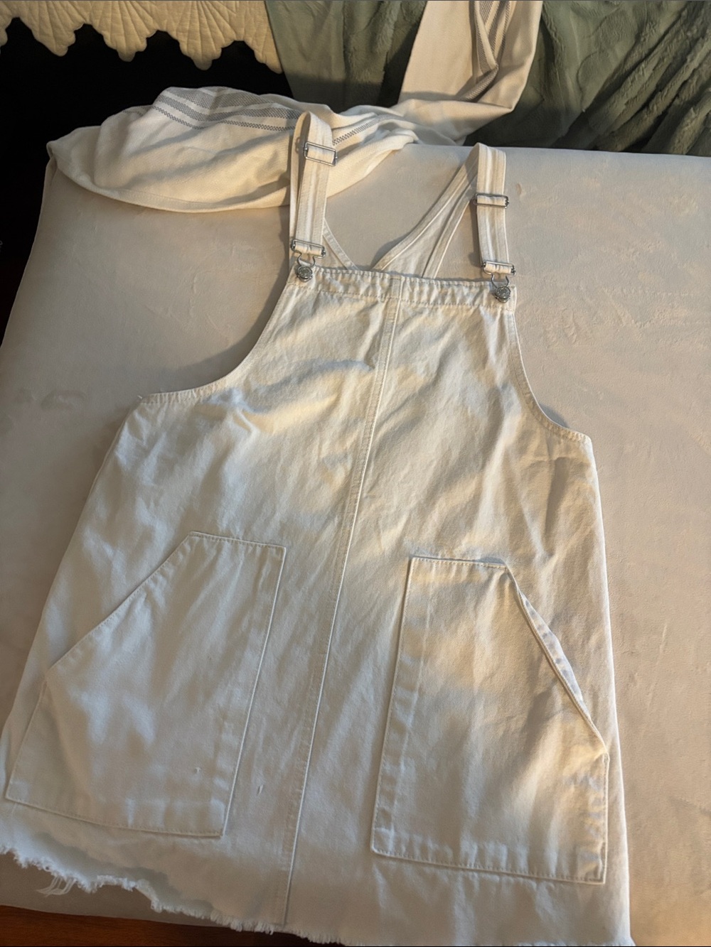Pull&Bear Cream Denim Overall Dress